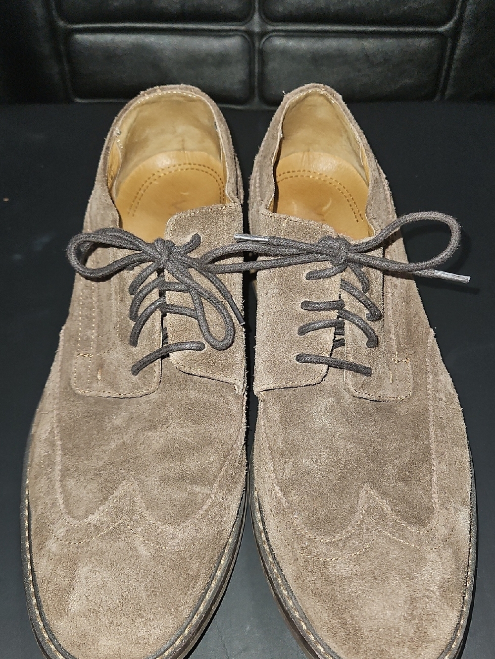 Vionic Men's Suede Lace-Up Oxfords in Taupe Brown Size 10.5